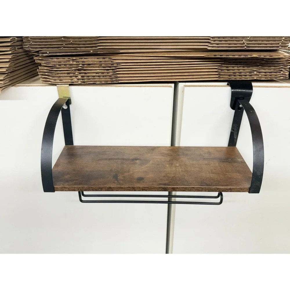 Paper Towel Holder with Shelf, Vintage Rustic Farmhouse Wall Mounted Spice Shelf